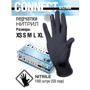 Перчатки нитриловые смотровые неопудренные нестерильные CONNECT Ultra, M, 50 пар, ЧЕРНЫЕ