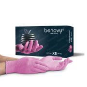 Перчатки нитрил текстур. на пальцах Benovy MultiColor XS 50 пар, РОЗОВЫЕ (МАРКА)